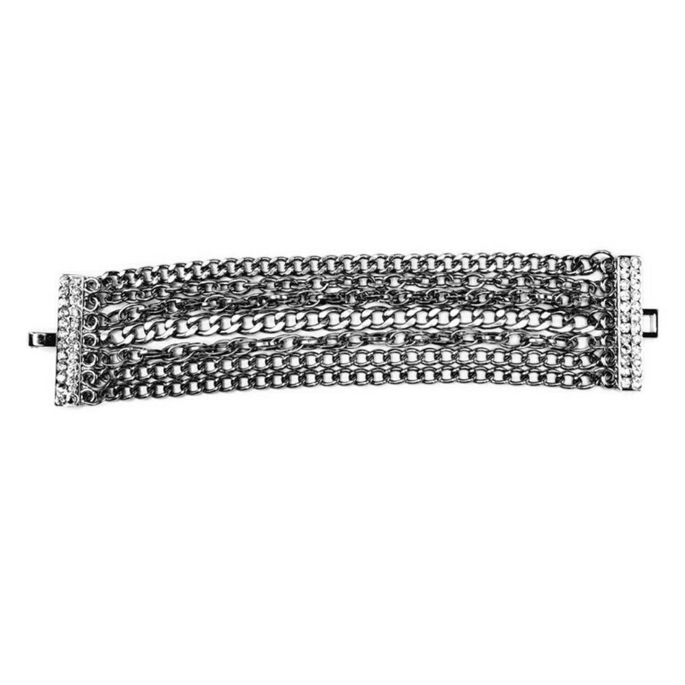 Rhinestone 7-Row Chunky Multi-Chain Cuff Bracelet.
